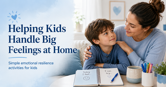 Parent helping child handle big feelings with emotional resilience activities at home